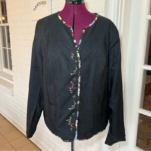 Amber Sun Reversible Jacket | Floral & Black | Beaded Buttons | XL